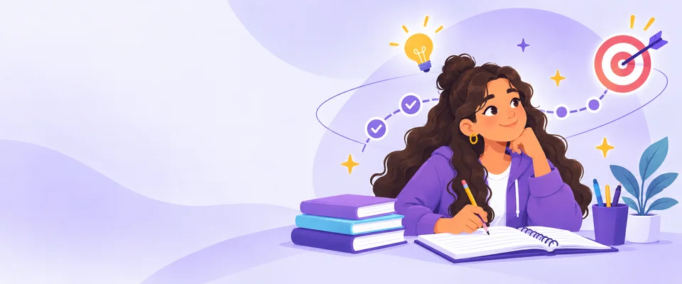 Estudante planejando a missão de estudos do dia